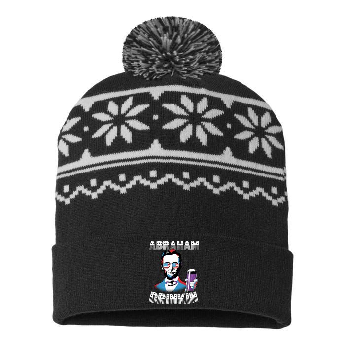 Patriotic Abraham Lincoln Drinkin USA-Made Snowflake Beanie