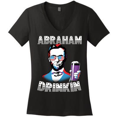 Patriotic Abraham Lincoln Drinkin Women's V-Neck T-Shirt