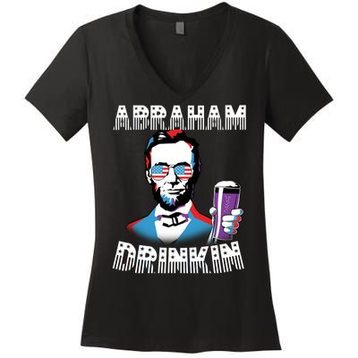 Patriotic Abraham Lincoln Drinkin Women's V-Neck T-Shirt