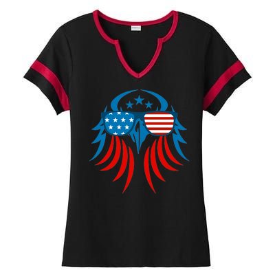 Patriotic American Bald Eagle Ladies Halftime Notch Neck Tee