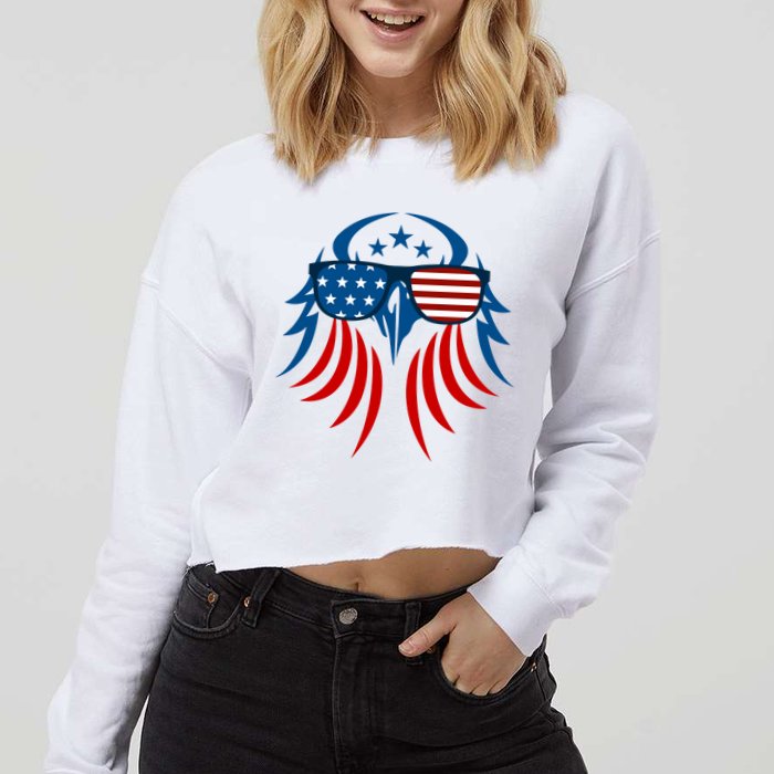 Patriotic American Bald Eagle Cropped Pullover Crew