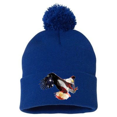 Patriotic American Bold Eagle Pom Pom 12in Knit Beanie