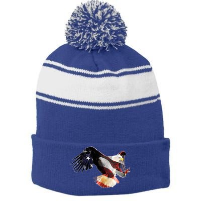 Patriotic American Bold Eagle Stripe Pom Pom Beanie