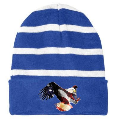 Patriotic American Bold Eagle Striped Beanie with Solid Band