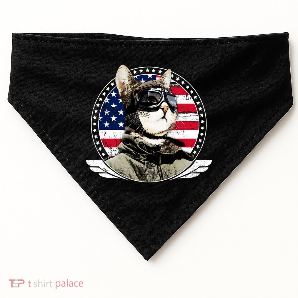 Patriotic American Cat Pilot USA-Made Doggie Bandana