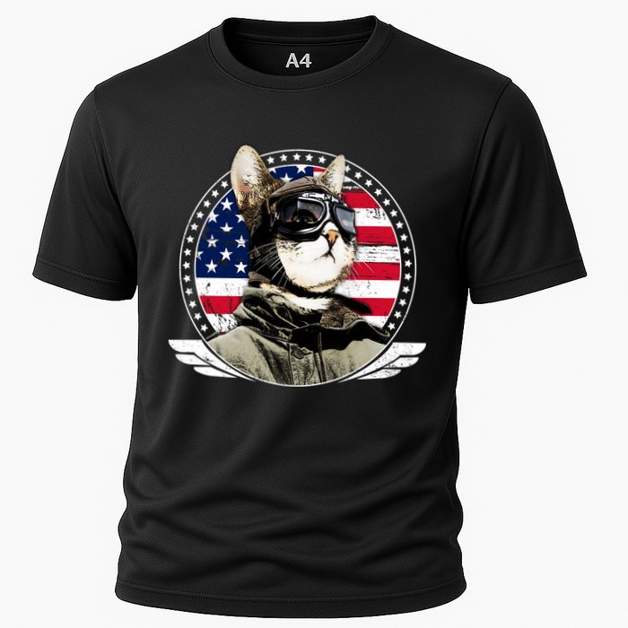 Patriotic American Cat Pilot Cooling Performance Crew T-Shirt