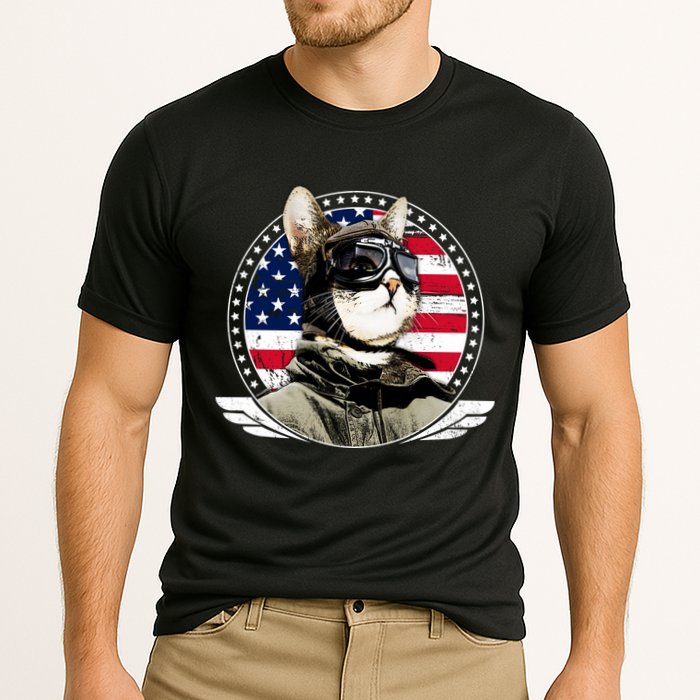 Patriotic American Cat Pilot Cooling Performance Crew T-Shirt