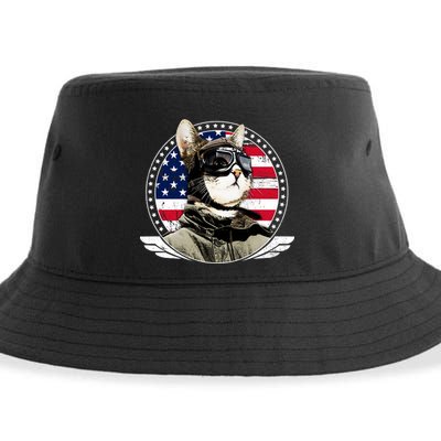 Patriotic American Cat Pilot Sustainable Bucket Hat