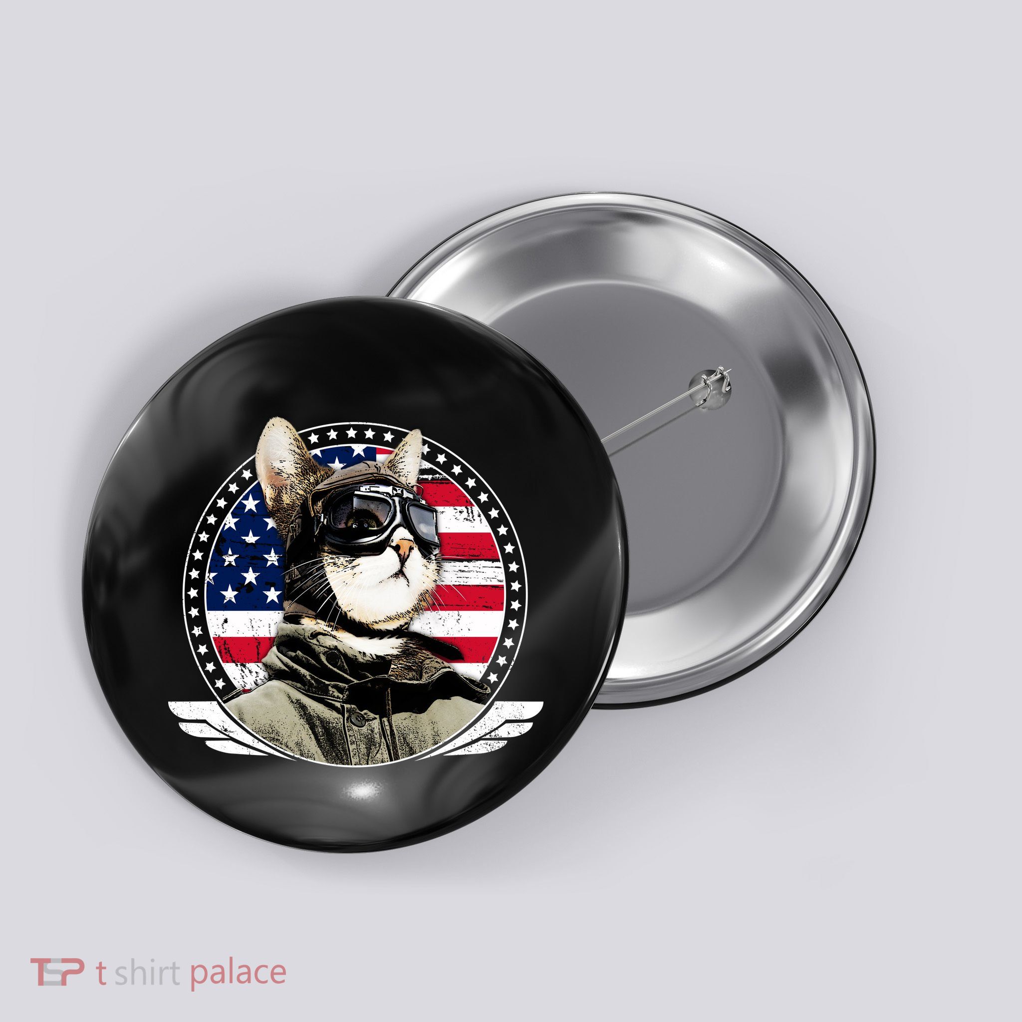 Patriotic American Cat Pilot Button