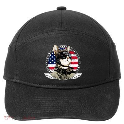 Patriotic American Cat Pilot 7-Panel Snapback Hat