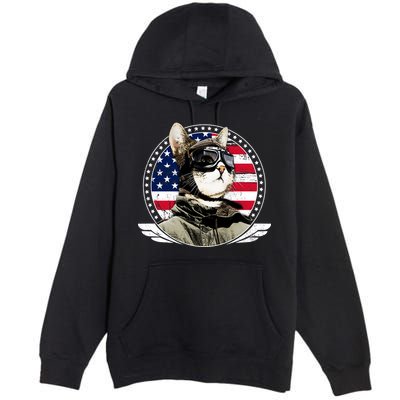 Patriotic American Cat Pilot Premium Pullover Hoodie