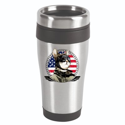 Patriotic American Cat Pilot 16oz Travel Tumbler