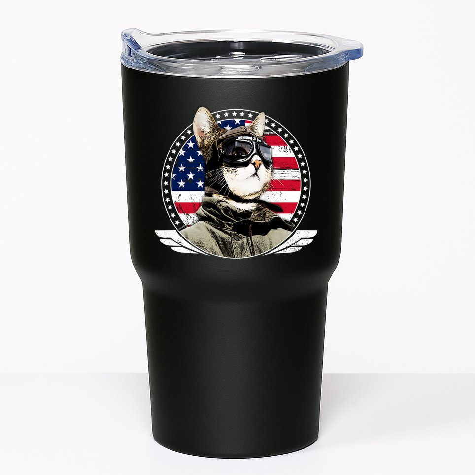 Patriotic American Cat Pilot Tumbler