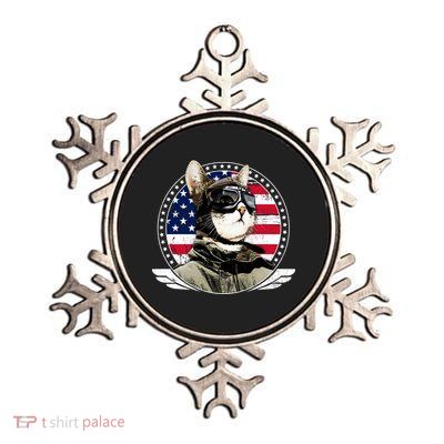 Patriotic American Cat Pilot Metallic Star Ornament