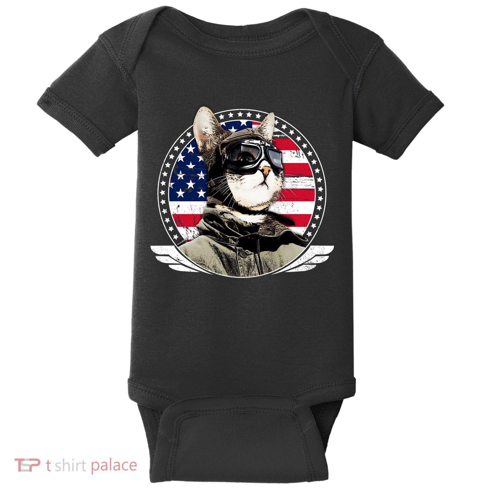 Patriotic American Cat Pilot Baby Bodysuit