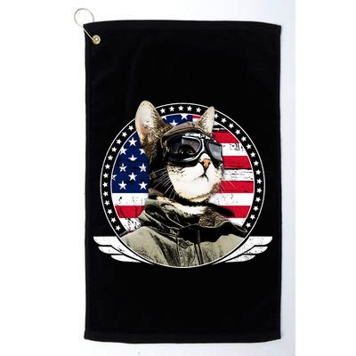 Patriotic American Cat Pilot Golf Towel