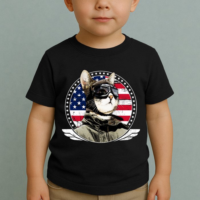 Patriotic American Cat Pilot Toddler T-Shirt