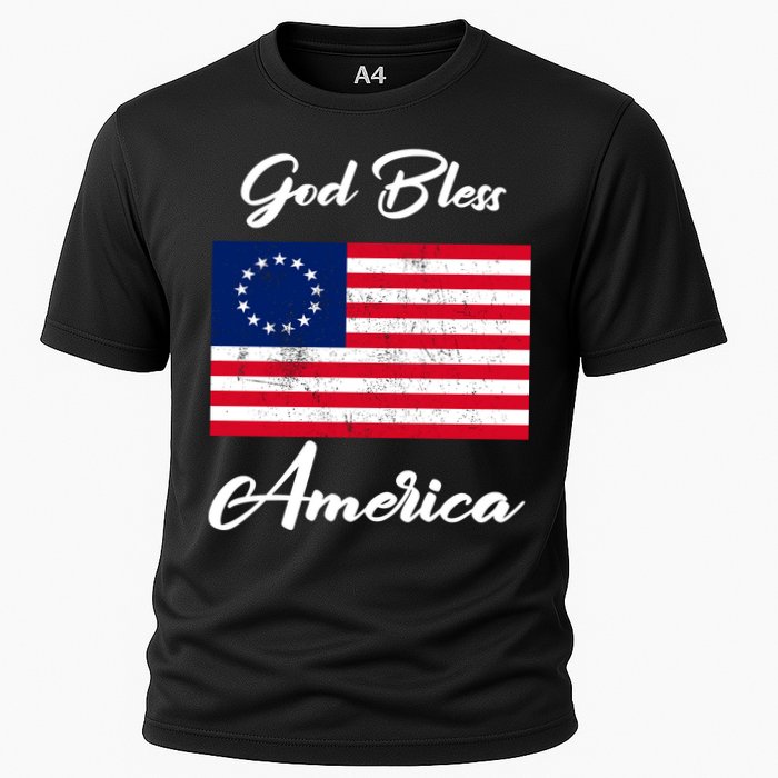 Patriotic Betsy Ross Flag God Bless America Cooling Performance Crew T-Shirt