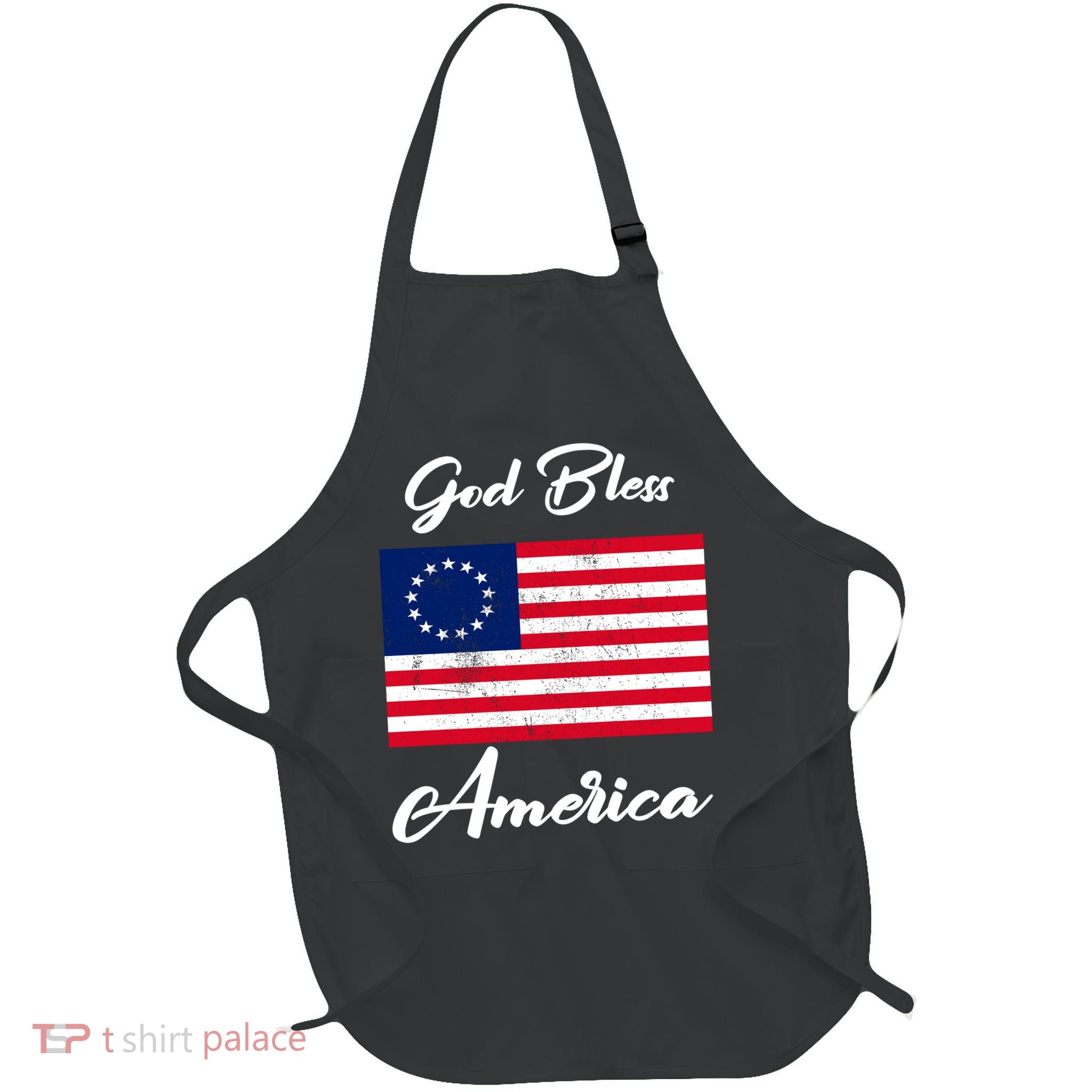 Patriotic Betsy Ross Flag God Bless America Full-Length Apron With Pockets