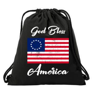 Patriotic Betsy Ross Flag God Bless America Drawstring Bag