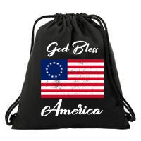 Patriotic Betsy Ross Flag God Bless America Drawstring Bag