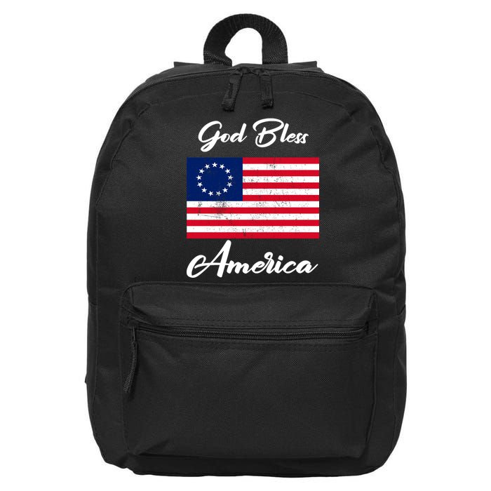 Patriotic Betsy Ross Flag God Bless America 16 in Basic Backpack