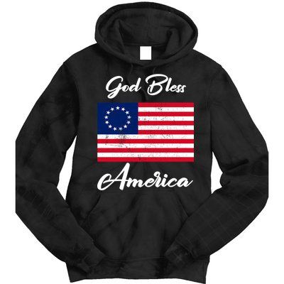 Patriotic Betsy Ross Flag God Bless America Tie Dye Hoodie