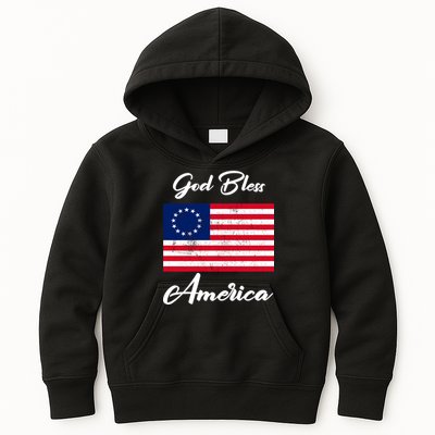 Patriotic Betsy Ross Flag God Bless America Kids Hoodie