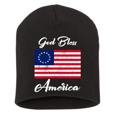 Patriotic Betsy Ross Flag God Bless America Short Acrylic Beanie