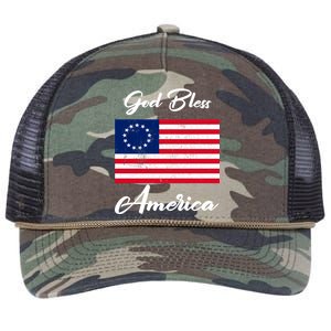 Patriotic Betsy Ross Flag God Bless America Retro Rope Trucker Hat Cap