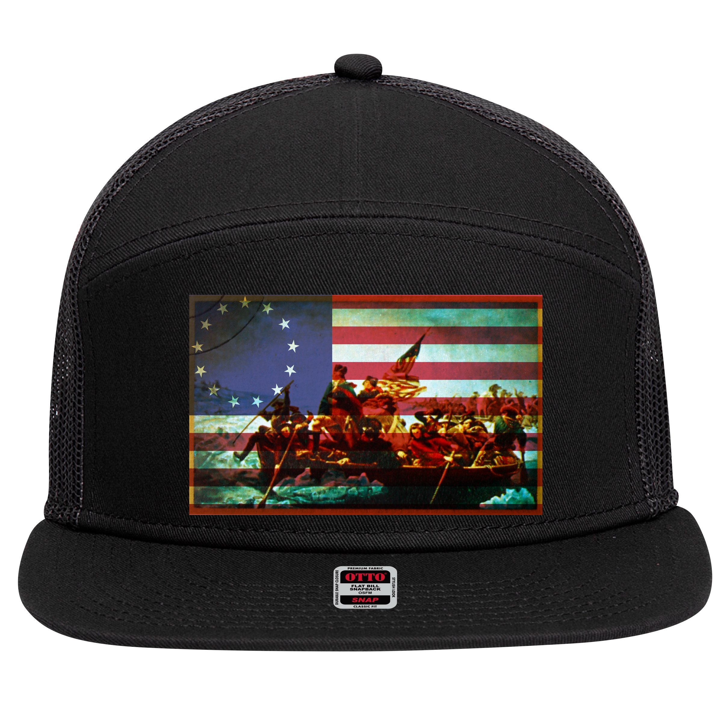 Patriotic Betsy Ross The Crossing Of Delaware 7 Panel Mesh Trucker Snapback Hat