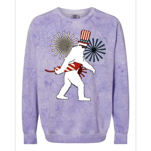 Patriotic Bigfoot Fireworks 4th of July Colorblast Crewneck Sweatshirt