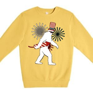 Patriotic Bigfoot Fireworks 4th of July Premium Crewneck Sweatshirt