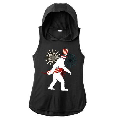 Patriotic Bigfoot Fireworks 4th of July Ladies PosiCharge Tri-Blend Wicking Draft Hoodie Tank