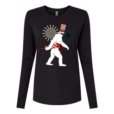 Patriotic Bigfoot Fireworks 4th of July Womens Cotton Relaxed Long Sleeve T-Shirt