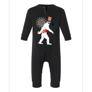 Patriotic Bigfoot Fireworks 4th of July Infant Fleece One Piece