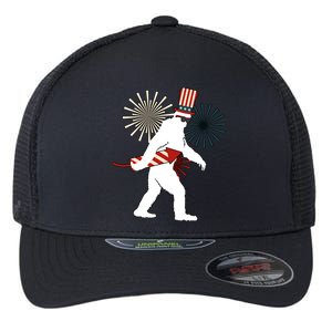 Patriotic Bigfoot Fireworks 4th of July Flexfit Unipanel Trucker Cap