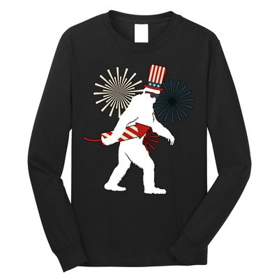 Patriotic Bigfoot Fireworks 4th of July Long Sleeve Shirt