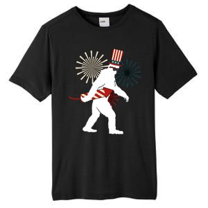 Patriotic Bigfoot Fireworks 4th of July Tall Fusion ChromaSoft Performance T-Shirt