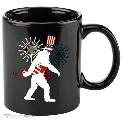 Patriotic Bigfoot Fireworks 4th of July 11oz C Handle Ceramic Mug