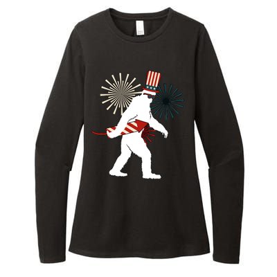 Patriotic Bigfoot Fireworks 4th of July Womens CVC Long Sleeve Shirt