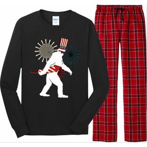 Patriotic Bigfoot Fireworks 4th of July Long Sleeve Pajama Set