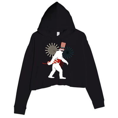 Patriotic Bigfoot Fireworks 4th of July Crop Fleece Hoodie