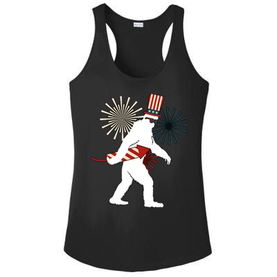 Patriotic Bigfoot Fireworks 4th of July Ladies PosiCharge Competitor Racerback Tank