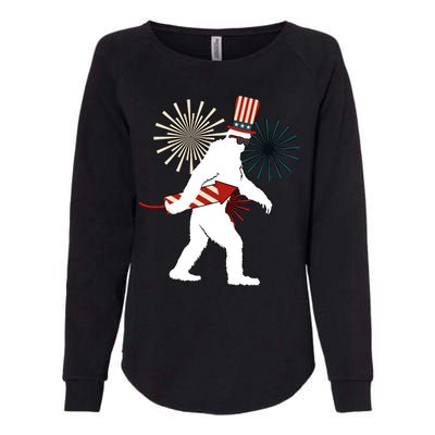 Patriotic Bigfoot Fireworks 4th of July Womens California Wash Sweatshirt