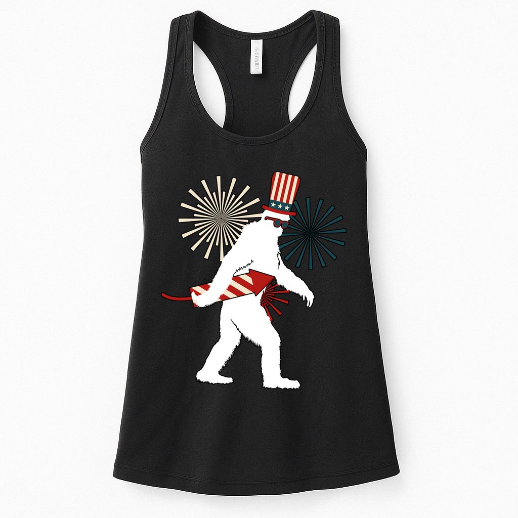 Patriotic Bigfoot Fireworks 4th of July Womens Tank Top