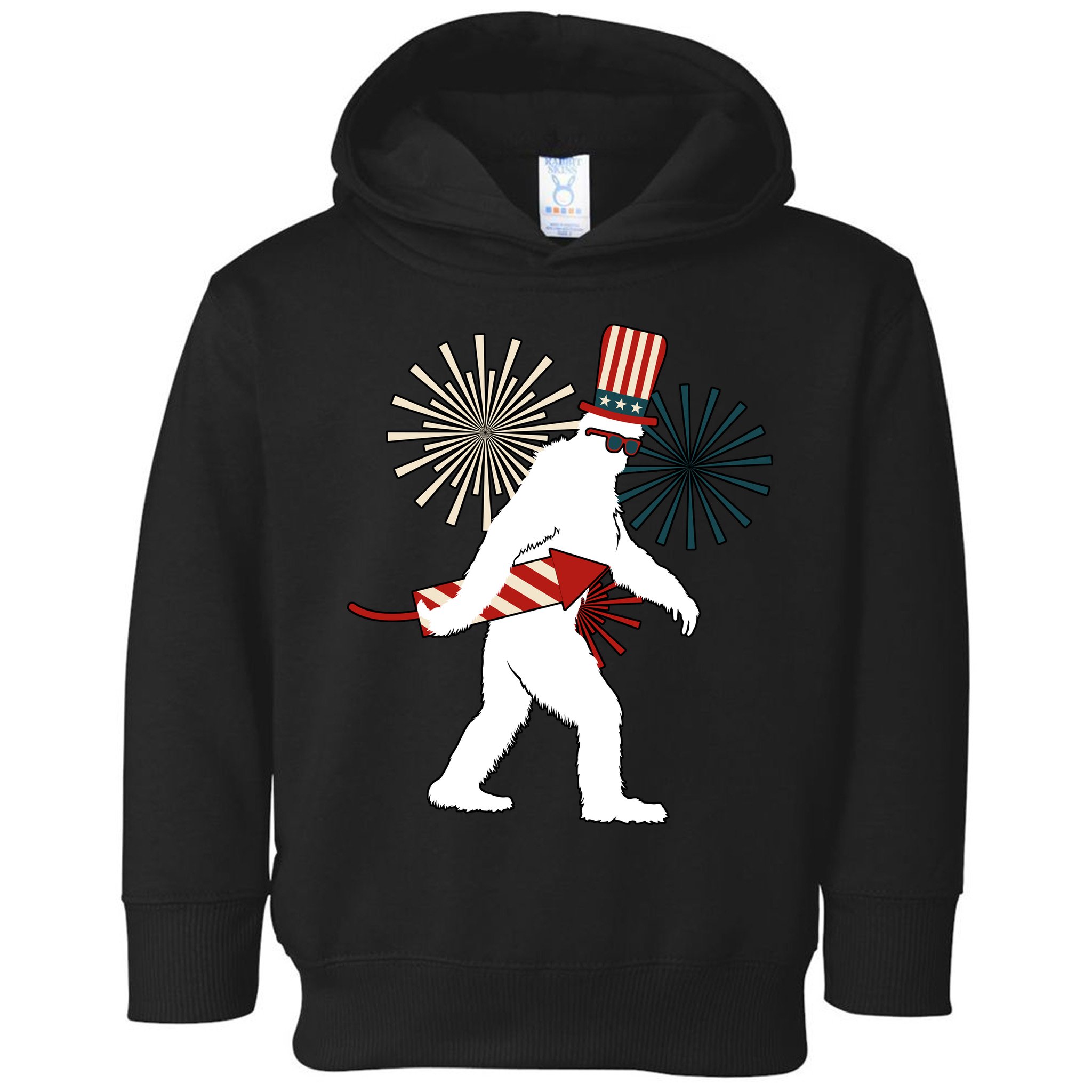 Patriotic Bigfoot Fireworks 4th of July Toddler Hoodie