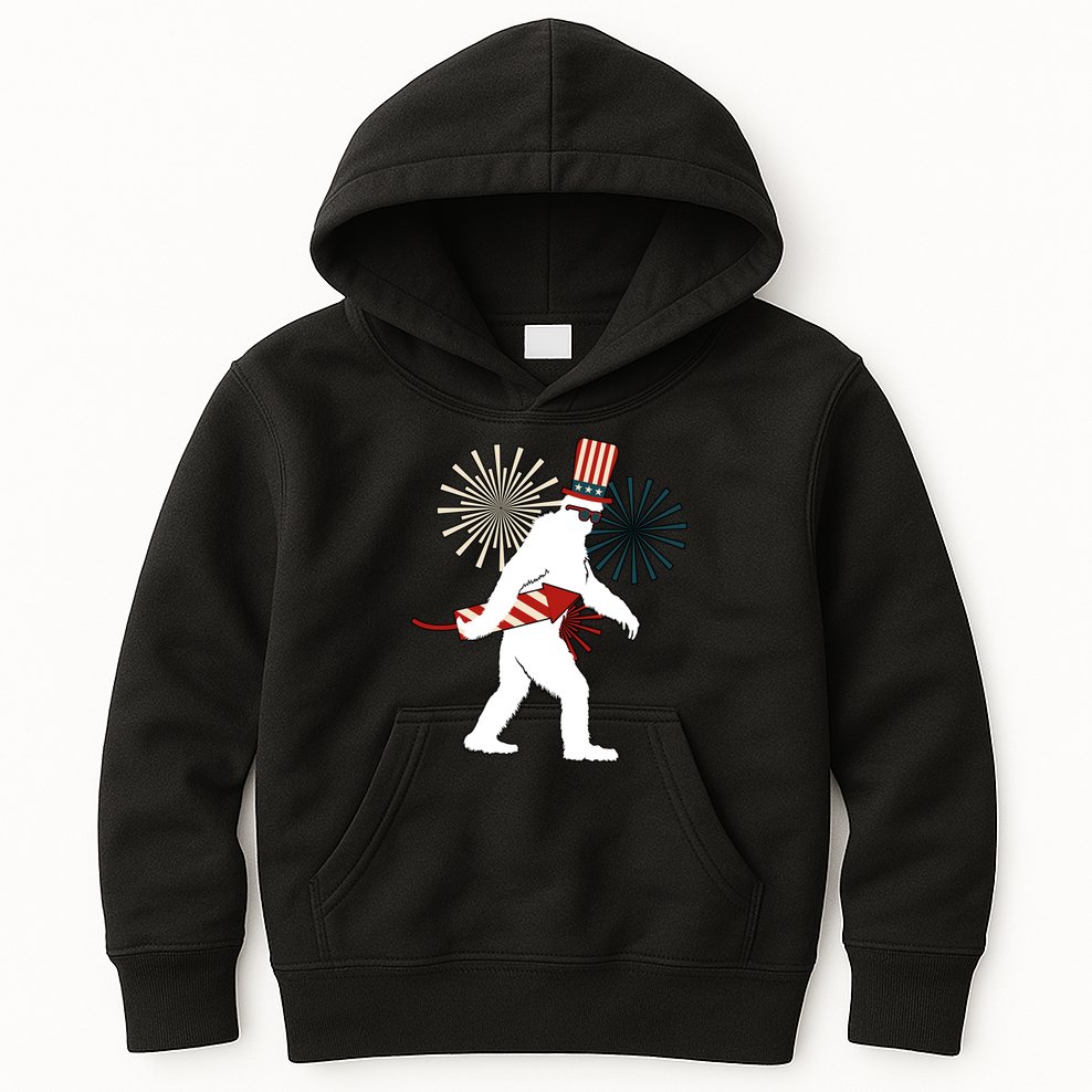 Patriotic Bigfoot Fireworks 4th of July Kids Hoodie