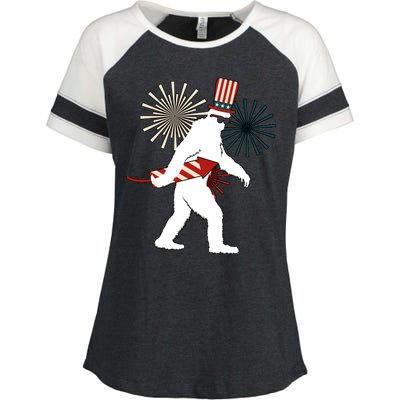 Patriotic Bigfoot Fireworks 4th of July Enza Ladies Jersey Colorblock Tee