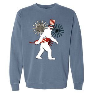 Patriotic Bigfoot Fireworks 4th of July Garment-Dyed Sweatshirt